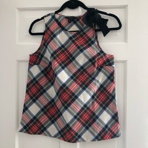 Bow Shoulder Top in Festive plaid